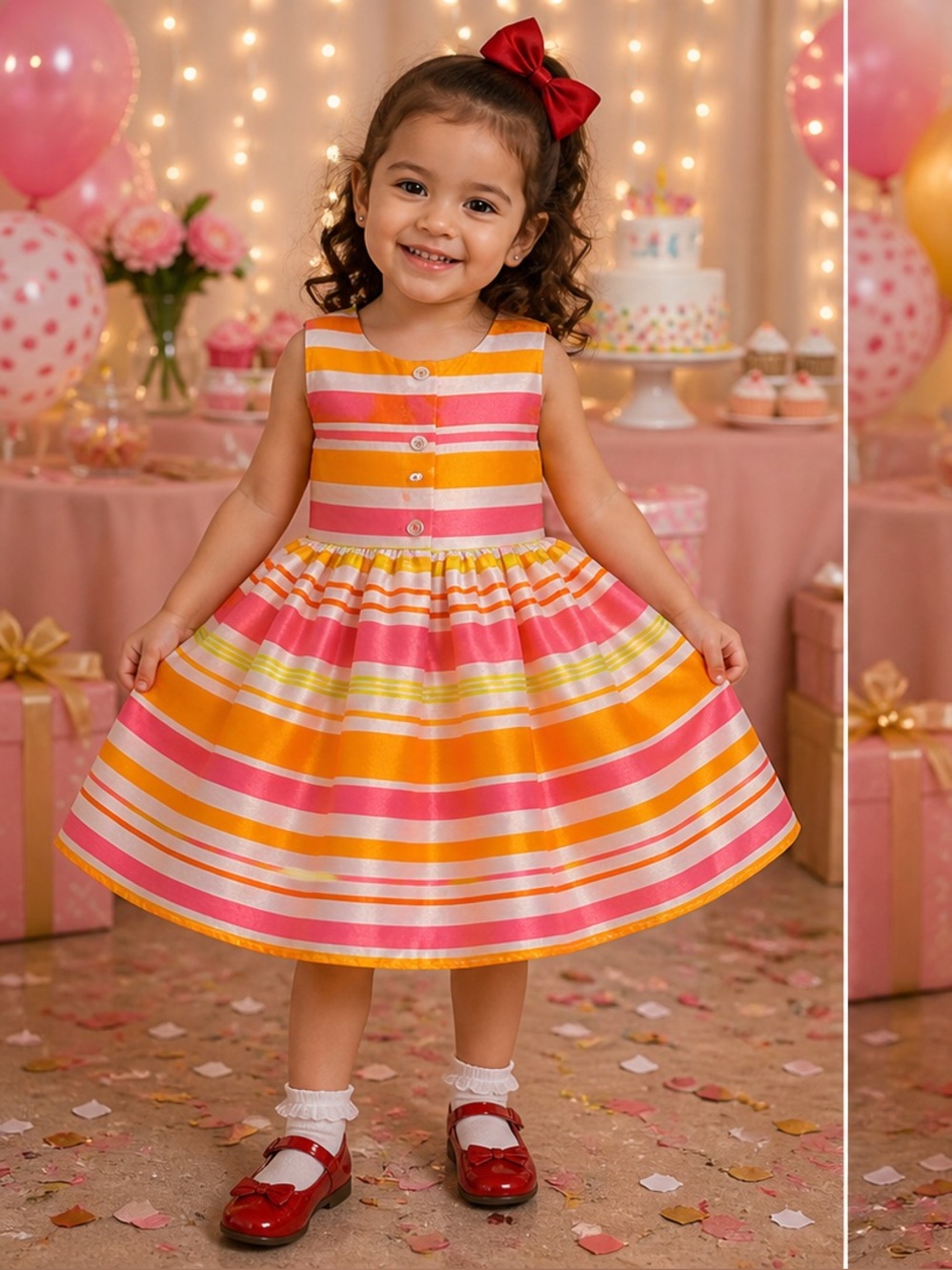 Holiday Editions Striped Dress in Pink, Orange & White 3T